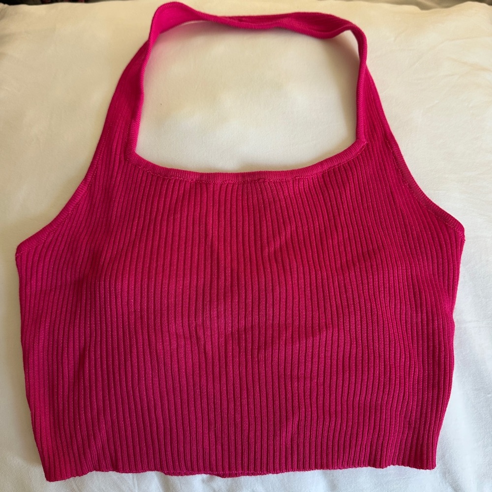 Pink Ribbed Halter Top